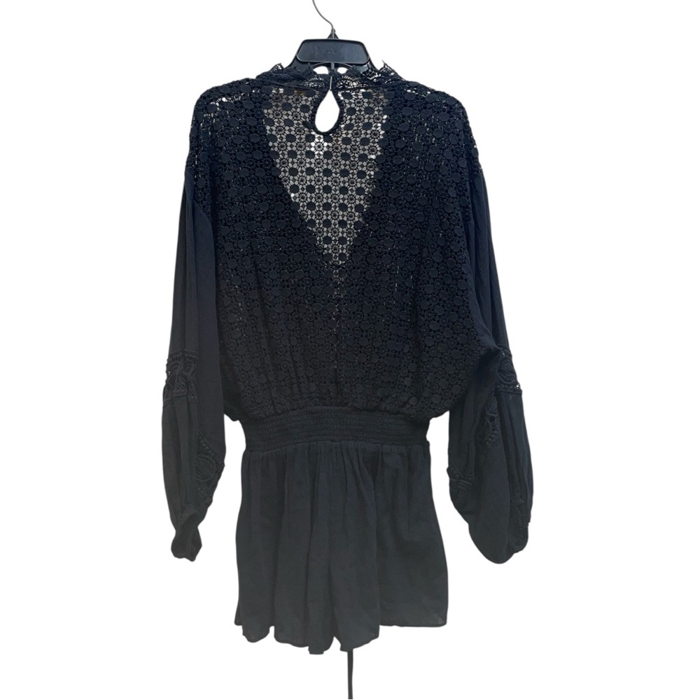NWOT Ramy Brook Hilary Ballon-Sleeve Embroidered Romper in Black size S - Picture 7 of 11